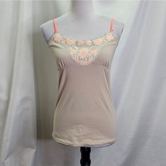 American Eagle Tan and Coral Lace Tank Top Size Large - Picture 1 of 9